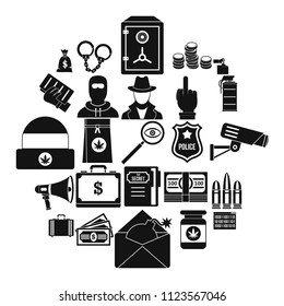 Criminal offence icons set. Simple set of 25 criminal offence vector icons for web isolated on white background