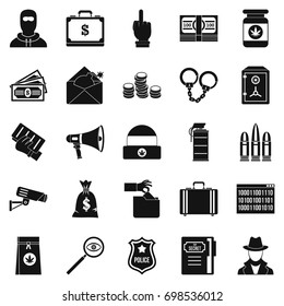 Criminal offence icons set. Simple set of 25 criminal offence vector icons for web isolated on white background