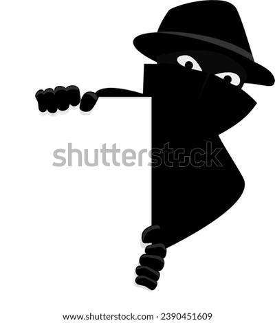 Criminal on the lookout positioned on the top right corner of a sign