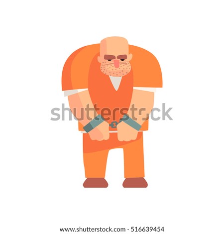 Criminal In Orange Prison Uniform Standing In Handcuffs Caught And Convicted For His Crimes