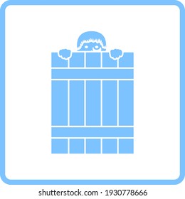 Criminal Peeping From Fence Icon. Blue Frame Design. Vector Illustration.