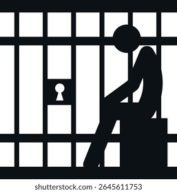 Criminal in prison bars icon. Man in jail symbol.
