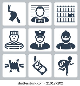 Criminal and prison vector icons set