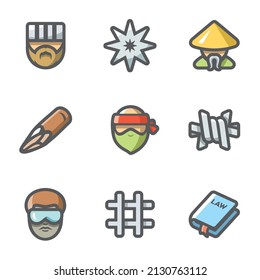 Criminal racial groups in prison icons set. Vector Illustration.