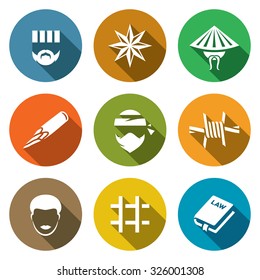 Criminal racial groups in prison icons set. Vector Illustration.
