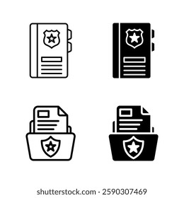 Criminal record icon set color editable on white background