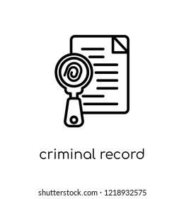 Criminal record icon. Trendy modern flat linear vector Criminal record icon on white background from thin line law and justice collection, editable outline stroke vector illustration