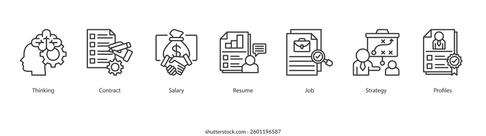Criminal Record Screening web banner icon sheet outline vector thinking, contract, salary, resume, job, strategy, profiles