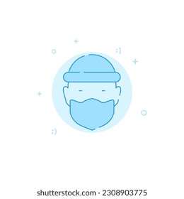 Criminal robber in mask vector icon. Flat illustration. Filled line style. Blue monochrome design. Editable stroke. Adjust line weight.