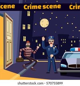 Criminal scene catch a thief concept. Cartoon illustration of criminal scene catch a thief vector concept for web