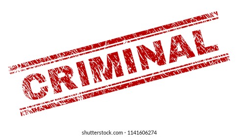 CRIMINAL seal imprint with grunge texture. Red vector rubber print of CRIMINAL label with grunge texture. Text tag is placed between double parallel lines.