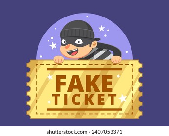 A criminal is showing a fake ticket. Isolated Vector Illustration