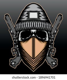 Criminal skull illustration. Premium vector