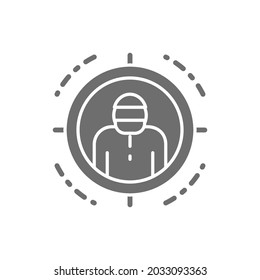 Criminal in sniper scope, target for shooting grey icon.
