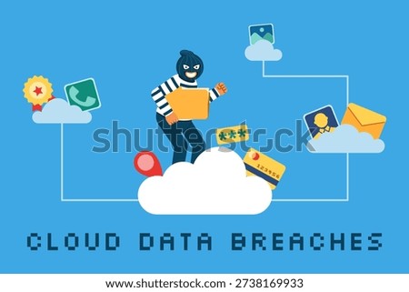 Criminal stealing credential personal data from network cloud.