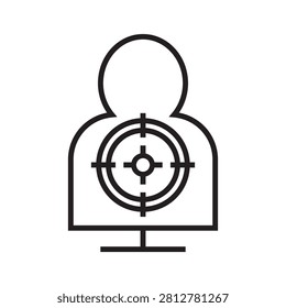 Criminal suspect target silhouette line icon, representing police investigation, manhunt, and shooting practice.