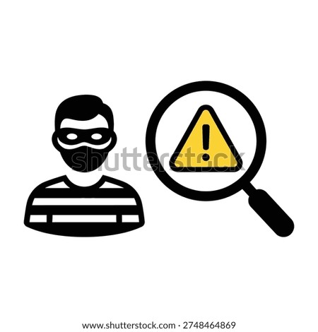 Criminal suspect under surveillance with warning sign