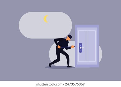 criminal thief opens the door flat design