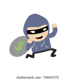 a criminal, a thief stealing money bag