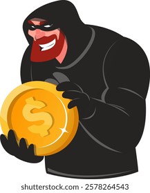 criminal thief stole gold coin, crook stole money. Stock vector illustration