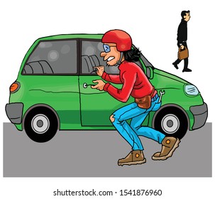 Criminal try to unlock the car to stealing the car