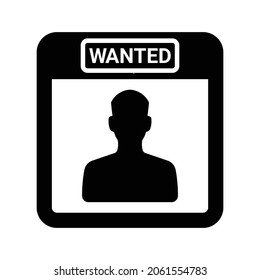 Criminal, wanted icon. Black vector graphics.