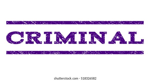 Criminal watermark stamp. Text caption between horizontal parallel lines with grunge design style. Rubber seal stamp with dust texture. Vector indigo blue color ink imprint on a white background.