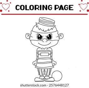 criminal is wearing mask jail costume coloring page for kids