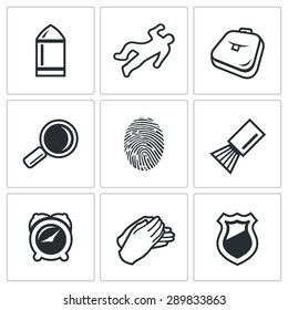 Criminalistics. Search criminal icons set. Vector Illustration.
Isolated Flat Icons collection on a white background for design