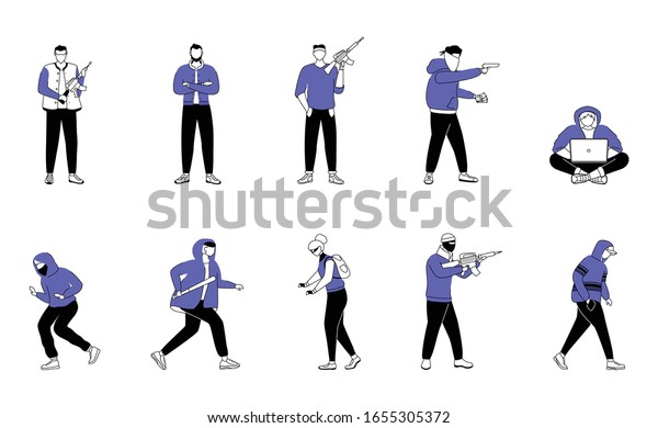 Criminals Flat Silhouette Vector Illustrations Set Stock Vector Royalty Free