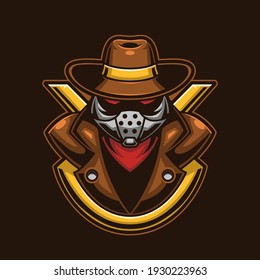 Kriminale Mafia-Kopf mit Helm-Logo-Gaming. Detektive Maske twitch Avatar. Design für die Zeichenmascot-Unterstützung