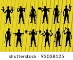 Criminals and outlaws silhouettes illustration collection background vector