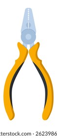 Crimping pliers with yellow and black handles and metal pincers, isolated on a white background, represent an essential tool for electricians and professionals working with electrical wiring