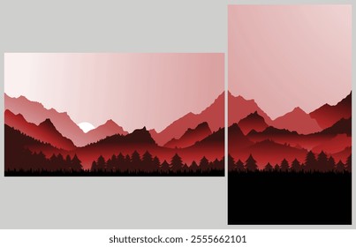 Crimson 4k Vector wallpaper with a landscape, a mountain range vertical and horizontal.