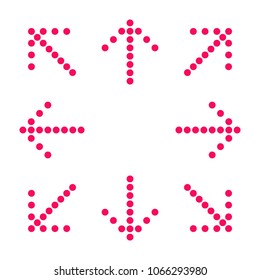 Crimson arrows in 8/eight directions. Vector illustration, EPS10.