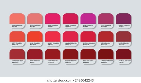 Crimson Color Palette, Crimson Color Guide Palette with Color Names. Catalog Samples of Maroon with RGB HEX codes and Names. Dark Cream Colors Palette Vector, Wood Brown Color Palette Vector tones