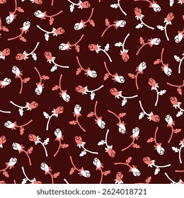 Crimson Crescents Budding Flowers in Repeat Pattern can be use for background and apparel design