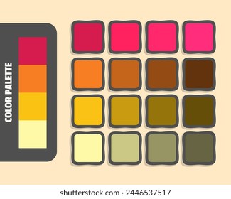 Crimson darkorange gold palegoldenrod color palette, colour matching, rgb colors, harmonious colours catalog sample, design and edit idea