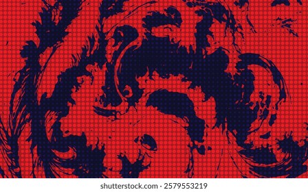 Crimson Echoes, A Deep Dive into Abstract Inkblots and Dotted Patterns, Exploring the Interplay of Red and Navy in Dynamic Visual Chaos