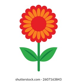 Crimson Flower Vector, Flat Floral Icon, Single Red Blossom Art