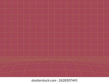 Crimson Grid A minimalist, geometric landscape dominated by a deep crimson grid, creating a sense of order and structure.