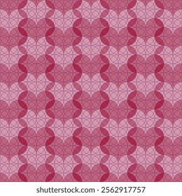 Crimson Heart Symmetry , a mesmerizing blend of geometric precision and vibrant color. Motif of interlocking circles in varying shades of red,  dynamic and eye-catching  visual effect