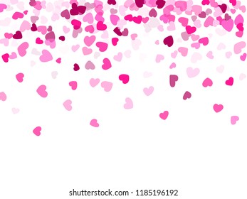 Crimson hearts confetti frame border love symbols vector background. Fascinating falling hearts shapes illustration. Love concert party graphic design.