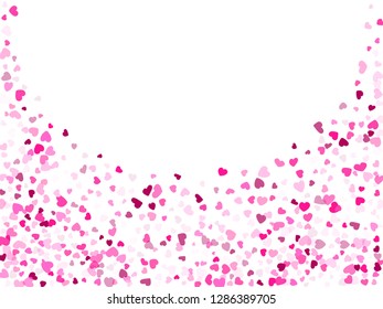 Crimson hearts confetti frame border invitation card vector background. Amazing falling hearts isolated illustration. 