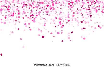 Crimson hearts confetti frame border wedding vector background. Pretty flying heart shapes decoration graphic design. 