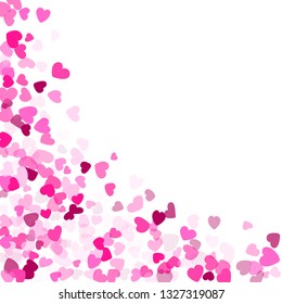 Crimson hearts confetti frame border invitation card vector background. Lovely falling hearts isolated graphic design. 