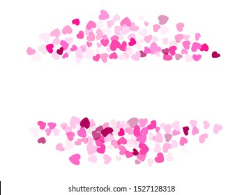 Crimson hearts confetti frame border invitation card vector background. Beautiful flying heart shapes decoration graphic design. 