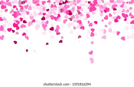 Crimson hearts confetti frame border wedding vector background. Charming falling hearts isolated graphic design. 