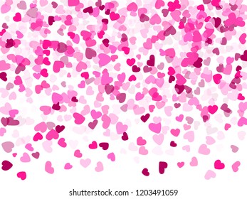 Crimson hearts confetti Valentines Day vector background. Cute flying heart shapes decoration graphic design. 
