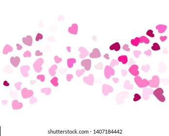 Crimson hearts confetti Valentines Day vector background. Lovely falling hearts scatter illustration. Love concert holiday graphic design.